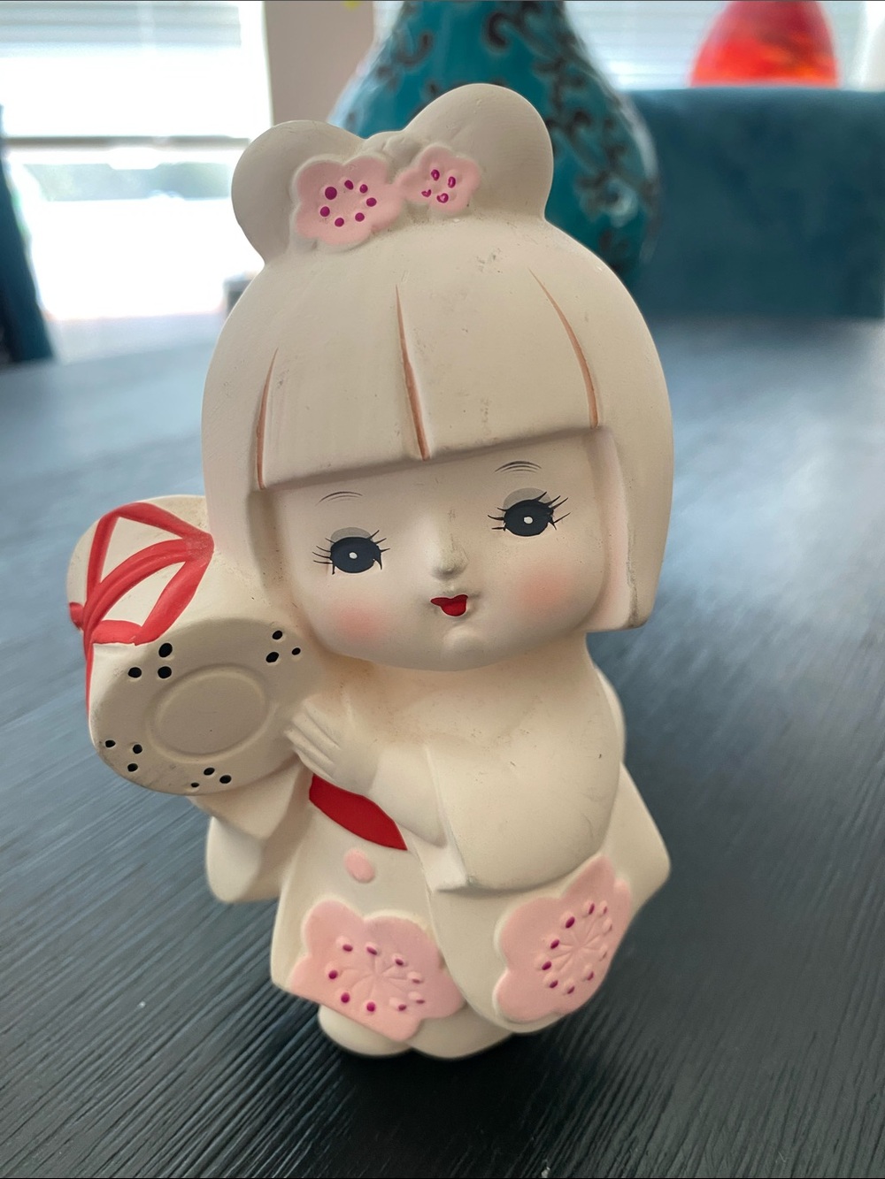 “Lovely Doll” of  Kawasaki Co - White and Pink Kokeshi Doll